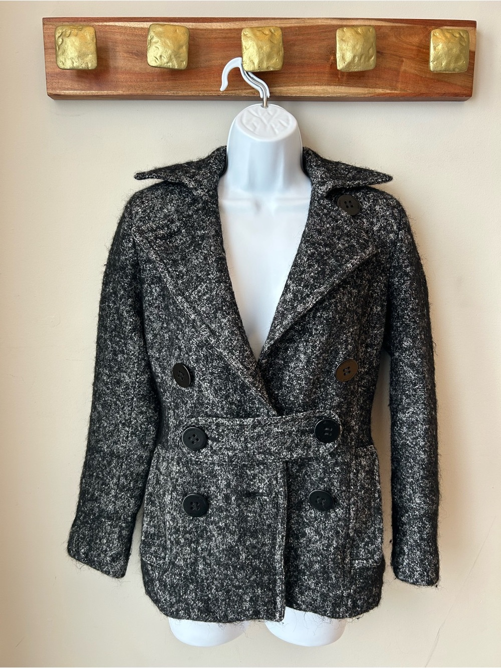 Calvin Klein Wool Blend Peplum Peacoat Jacket Gray Black Size 0